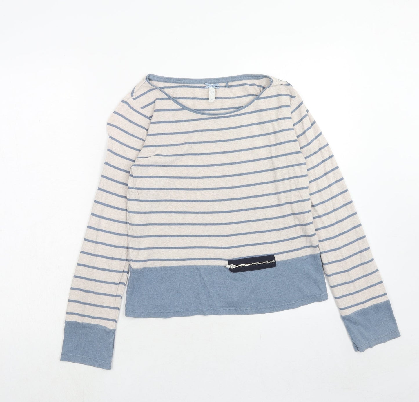 New Look Womens Blue Round Neck Striped Cotton Pullover Jumper Size 6