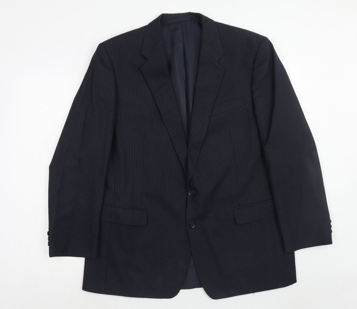 Hodges Mens Blue Striped Polyacrylate Fibre Jacket Suit Jacket Size 44 Regular
