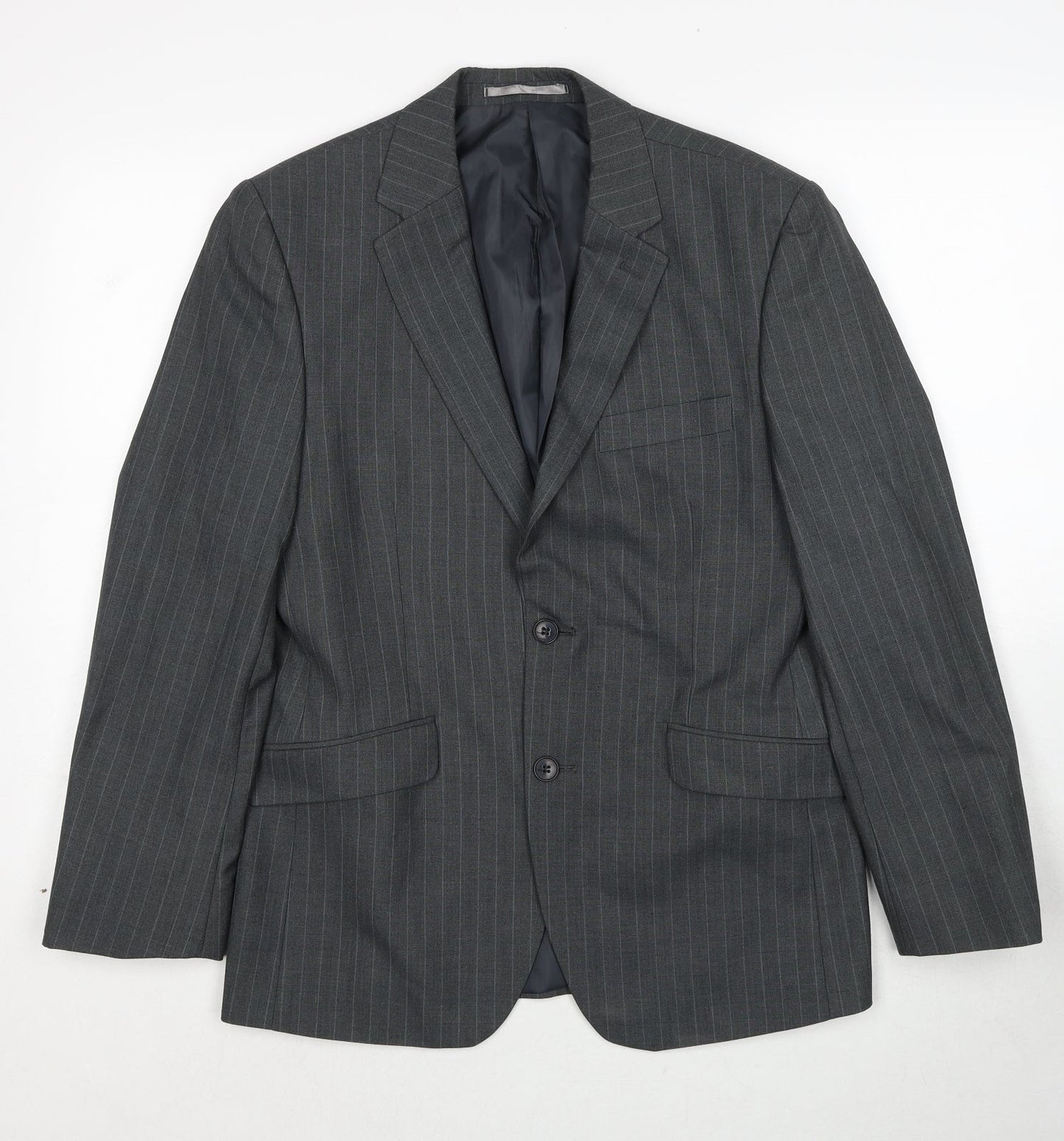 Burton Mens Grey Striped Polyester Jacket Suit Jacket Size 38 Regular