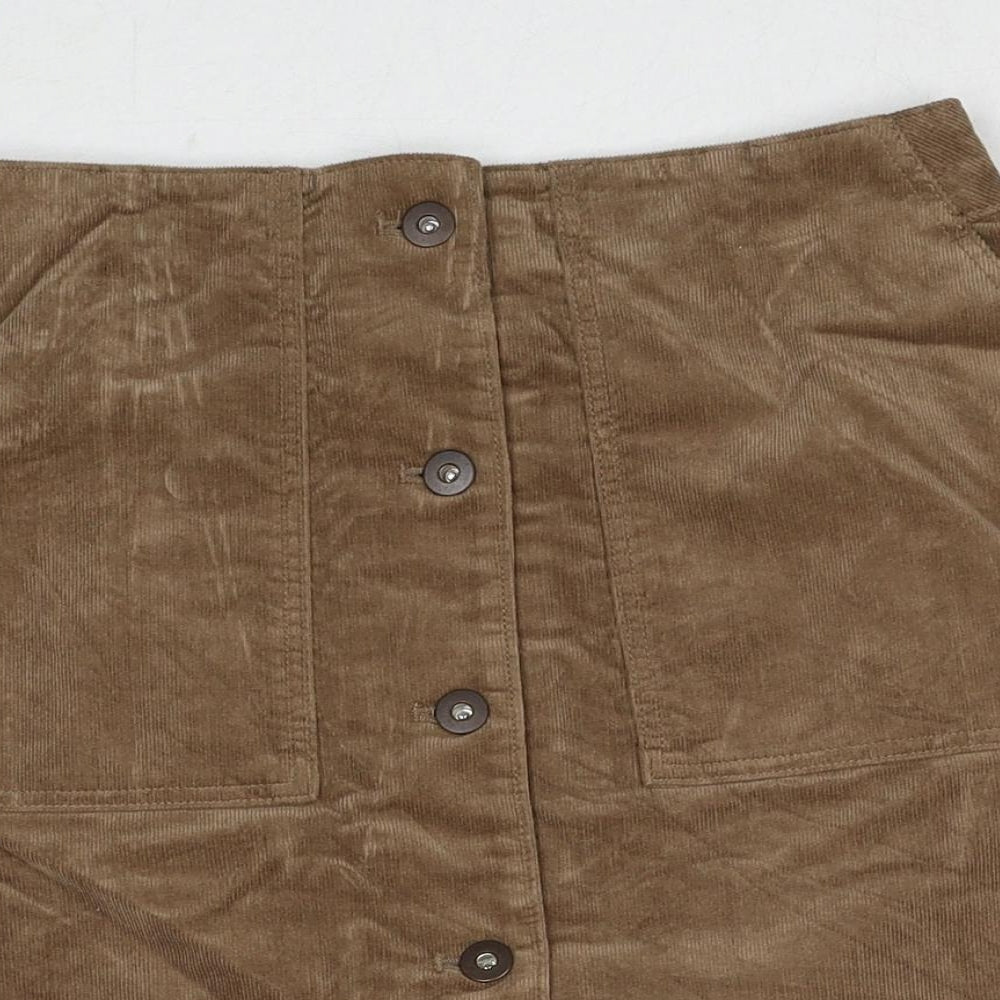 Uniqlo Womens Brown Cotton A-Line Skirt Size 26 in Button