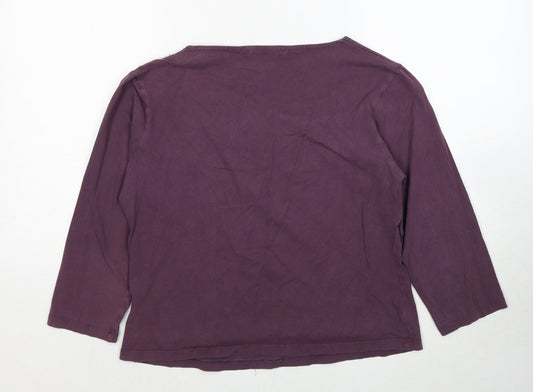 Uni Style Womens Purple Polyester Basic T-Shirt Size 10 Boat Neck - Embellished Neckline