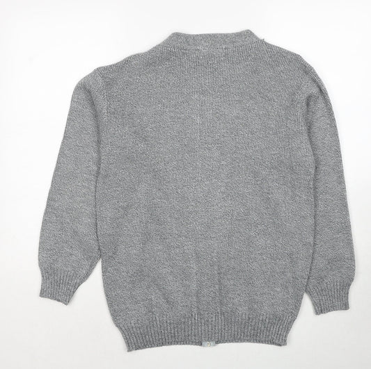 FAB Mens Grey V-Neck Geometric Acrylic Full Zip Jumper Size S Long Sleeve