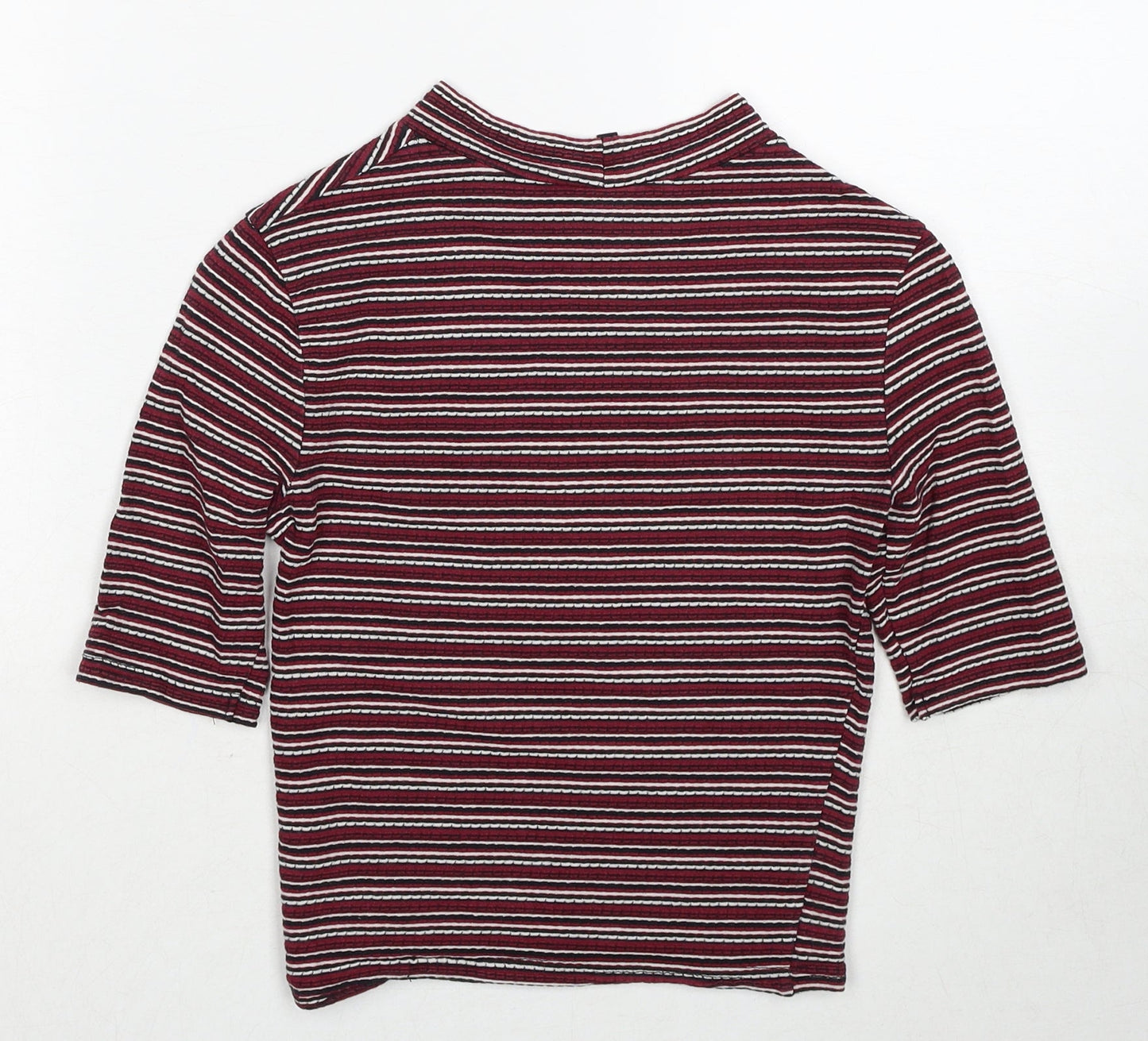 New Look Womens Red Striped Cotton Basic T-Shirt Size 6 Round Neck