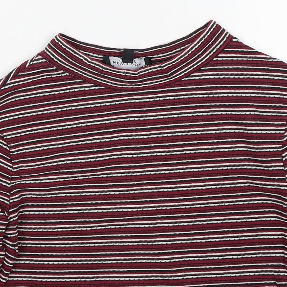 New Look Womens Red Striped Cotton Basic T-Shirt Size 6 Round Neck