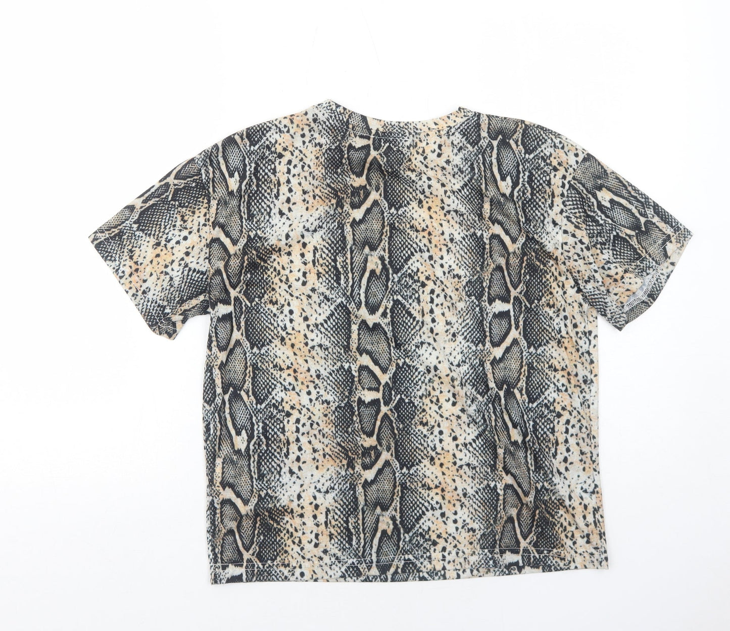 Boohoo Womens Black Animal Print Polyester Basic T-Shirt Size 8 Round Neck - Snakeskin Pattern