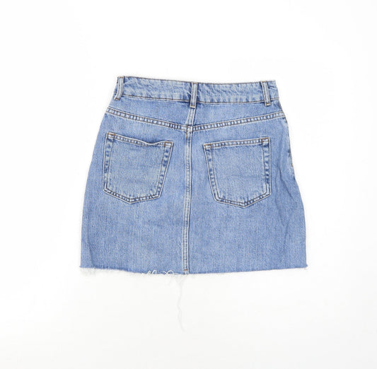 Topshop Womens Blue Herringbone Cotton A-Line Skirt Size 6 Zip