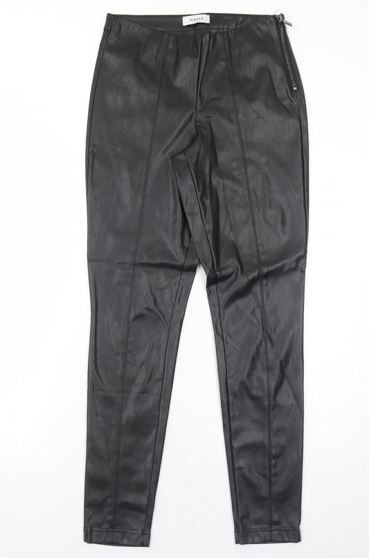 Pieces Womens Black Polyurethane Trousers Size M Regular Zip - Faux Leather