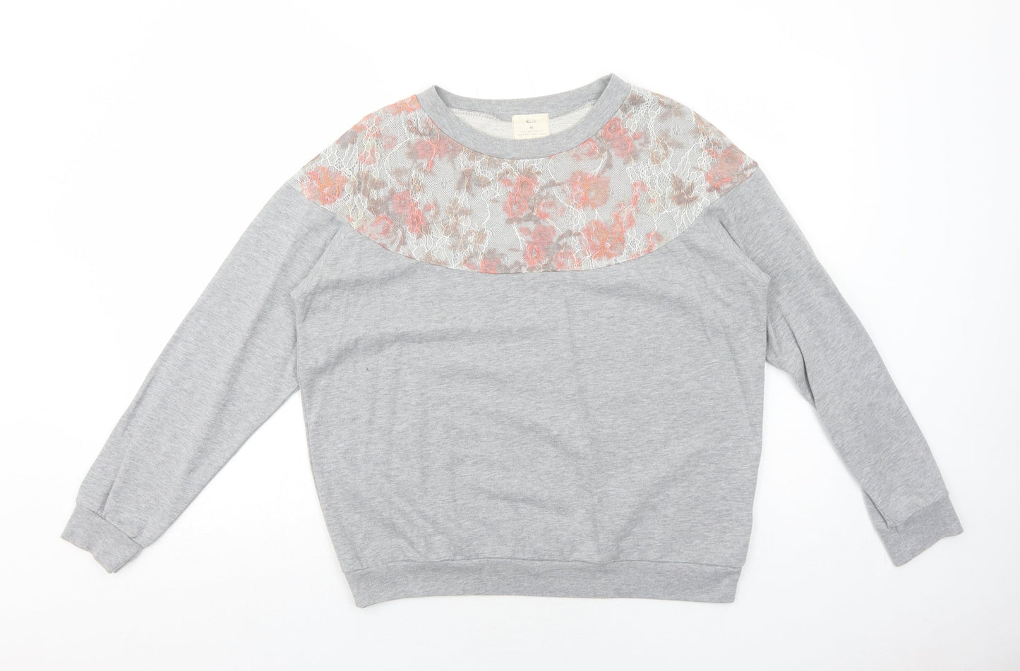 Pins & Needles Womens Grey Floral Polyester Pullover Sweatshirt Size M Pullover