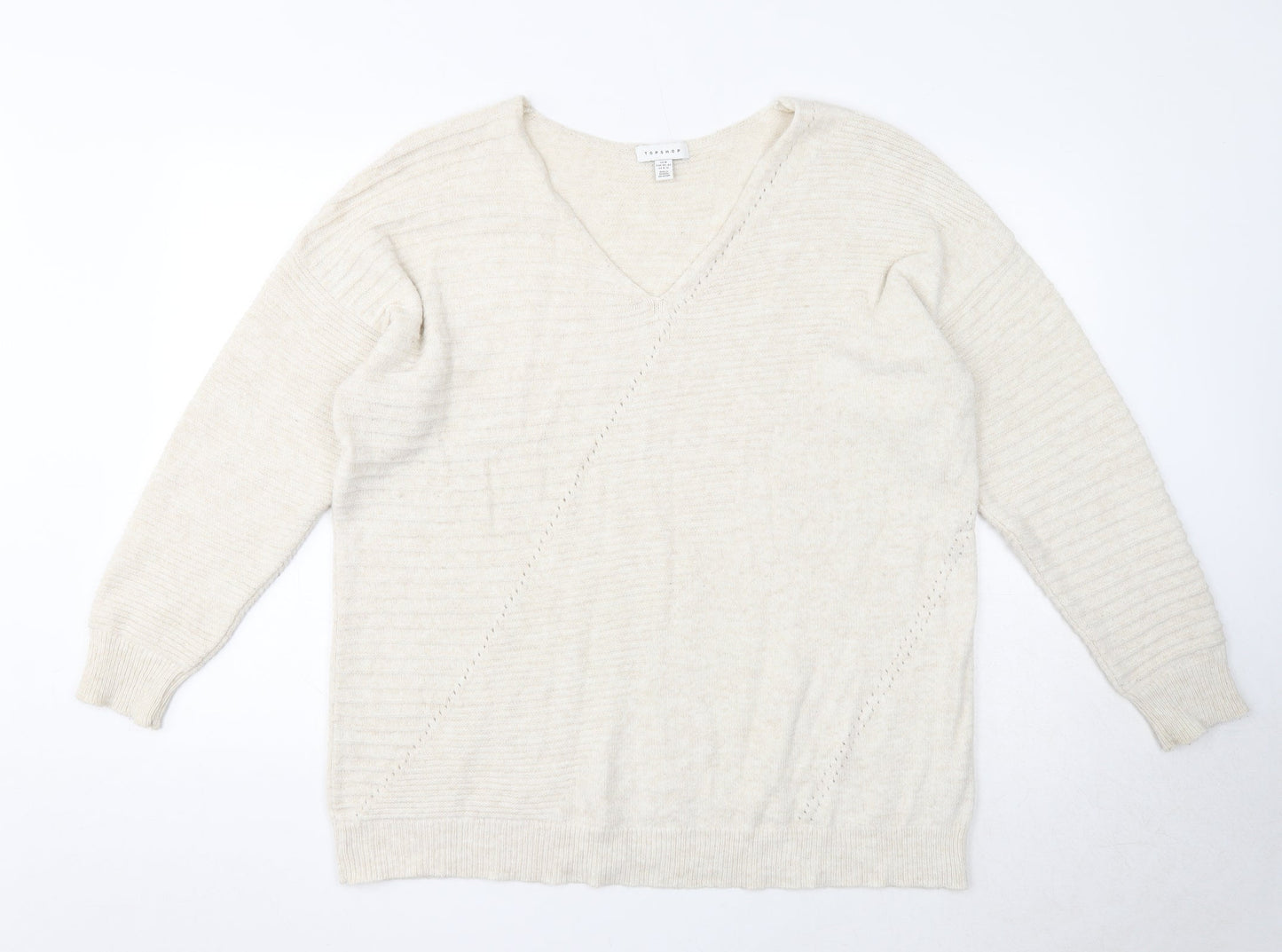 Topshop Womens Beige V-Neck Acrylic Pullover Jumper Size 12