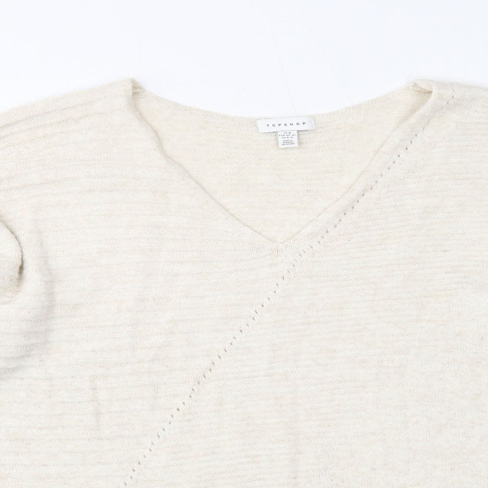 Topshop Womens Beige V-Neck Acrylic Pullover Jumper Size 12
