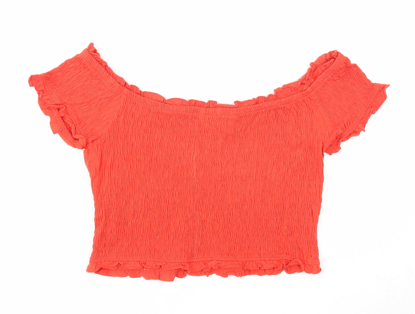New Look Womens Orange Cotton Cropped Blouse Size 14 Off the Shoulder - Shirred