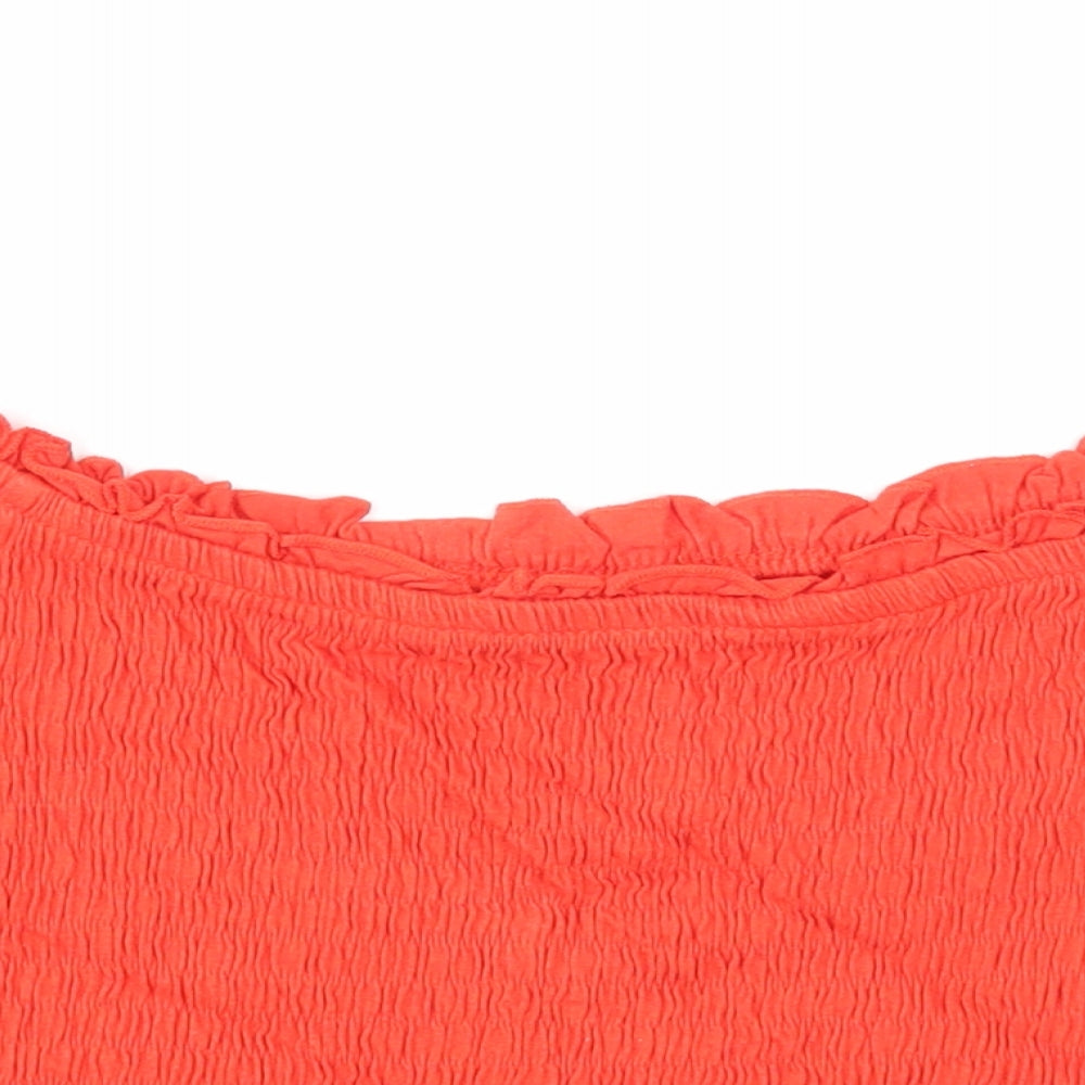 New Look Womens Orange Cotton Cropped Blouse Size 14 Off the Shoulder - Shirred