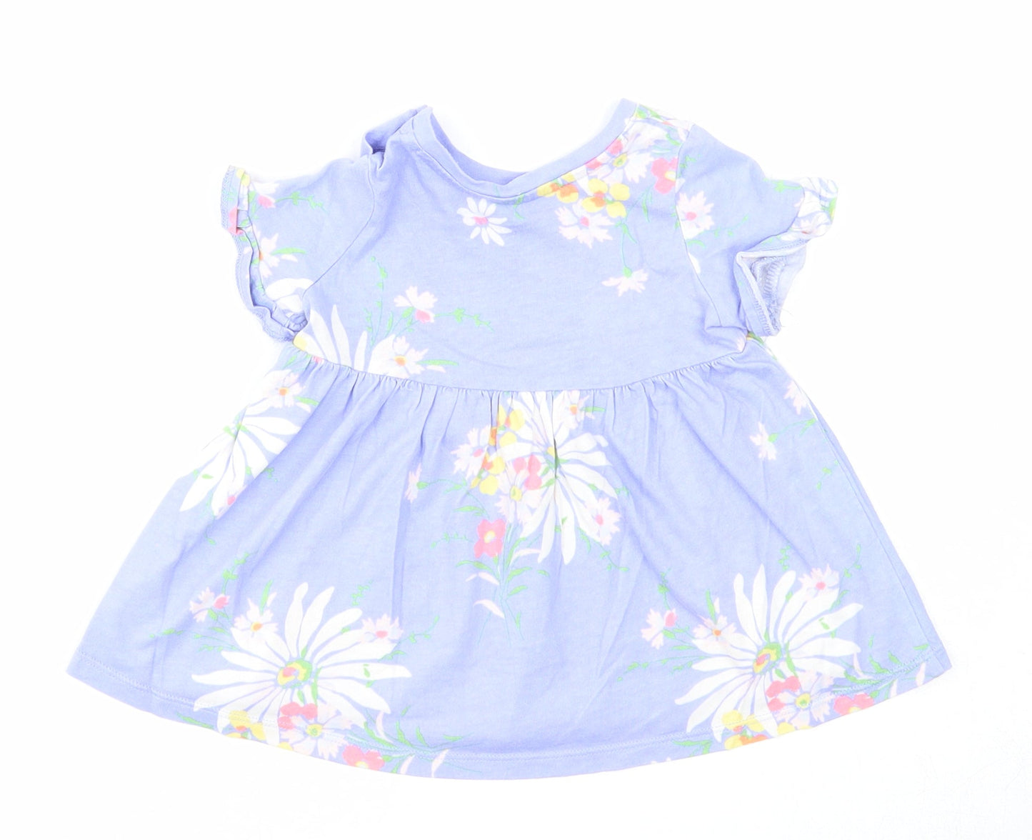 Gap Girls Blue Floral Cotton A-Line Size 3-6 Months Round Neck Snap