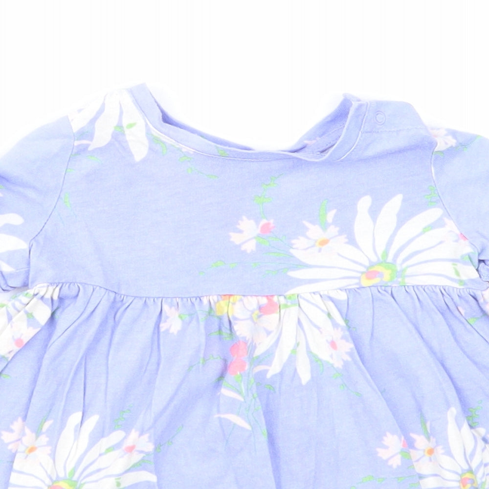 Gap Girls Blue Floral Cotton A-Line Size 3-6 Months Round Neck Snap