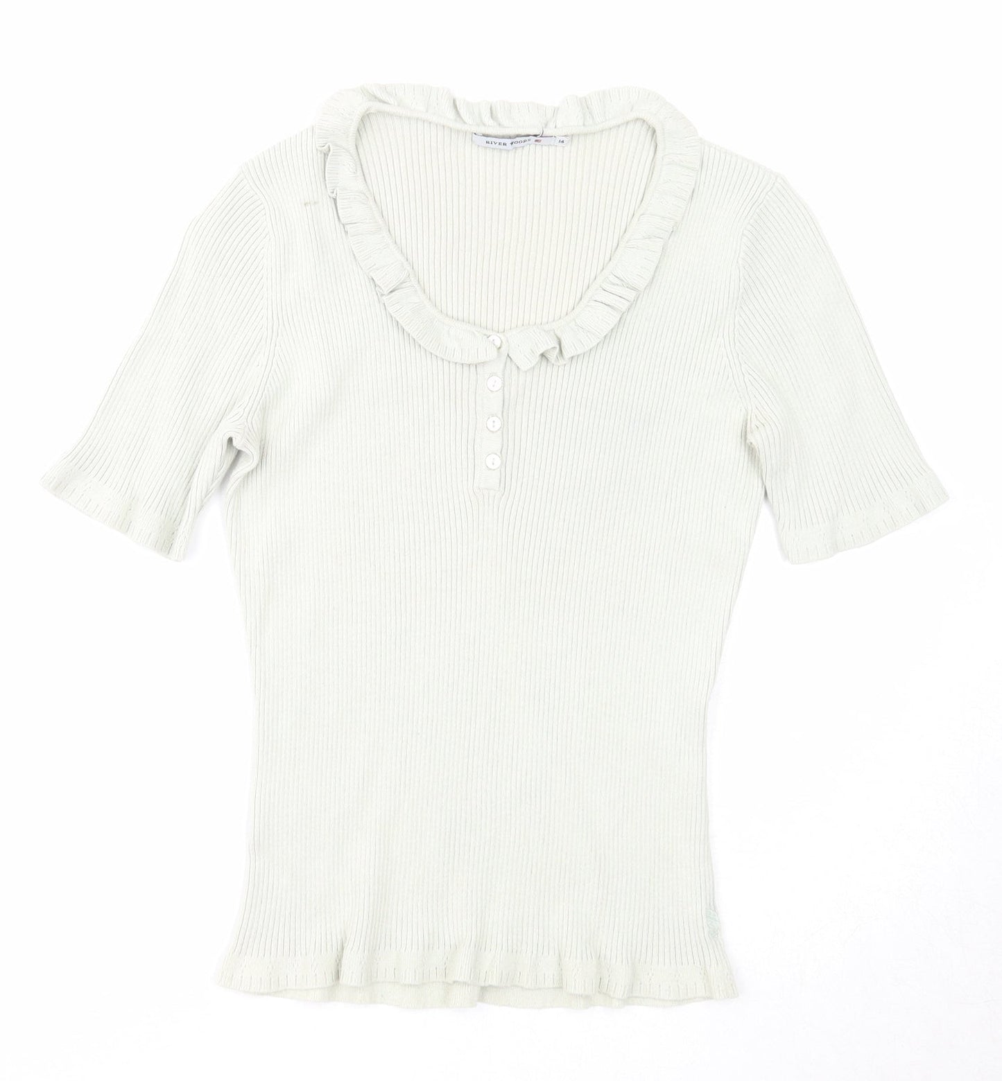 RIVER WOODS Womens Grey Cotton Basic T-Shirt Size 14 Round Neck
