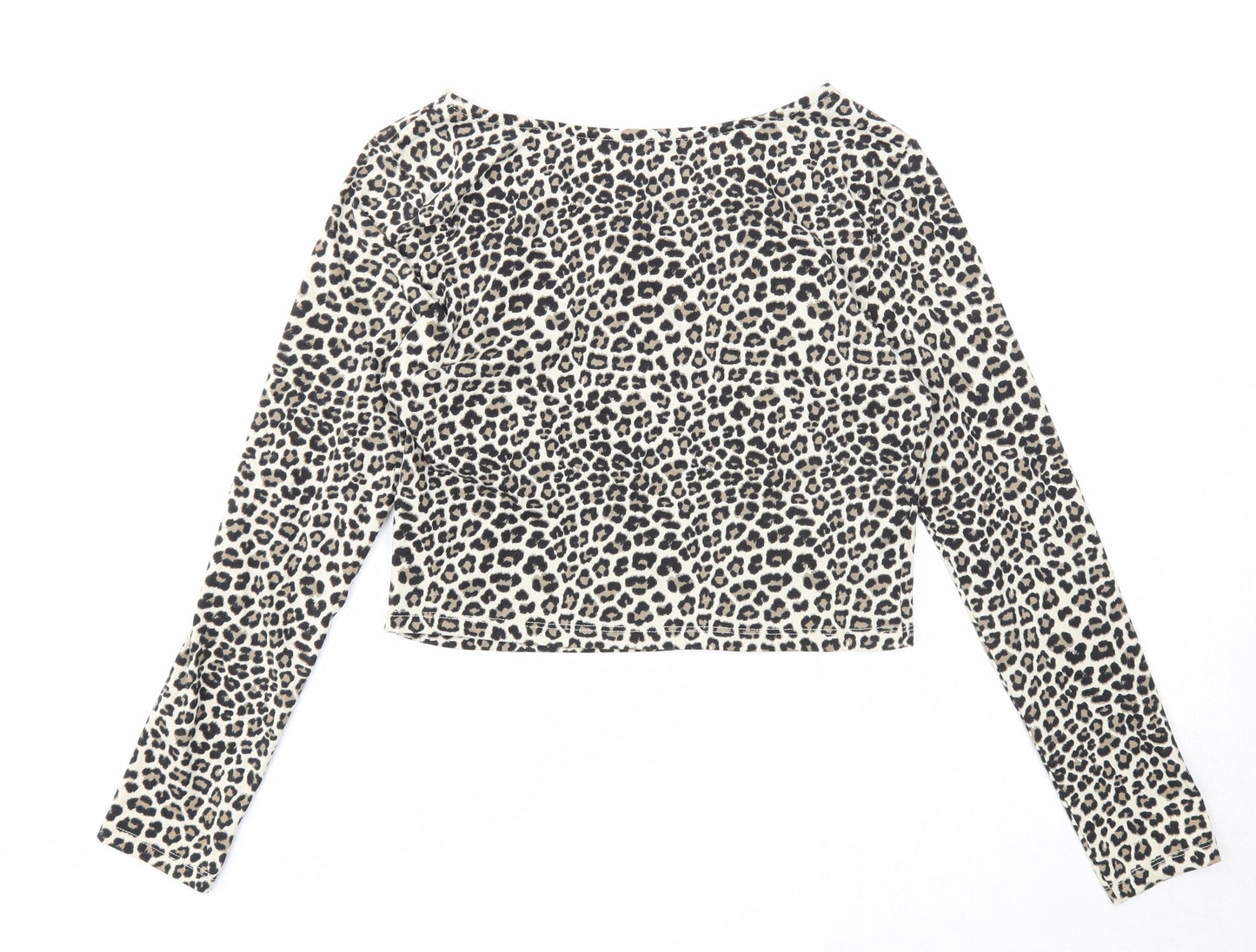 Divided Womens Beige Animal Print Cotton Basic T-Shirt Size M Round Neck - Leopard Print