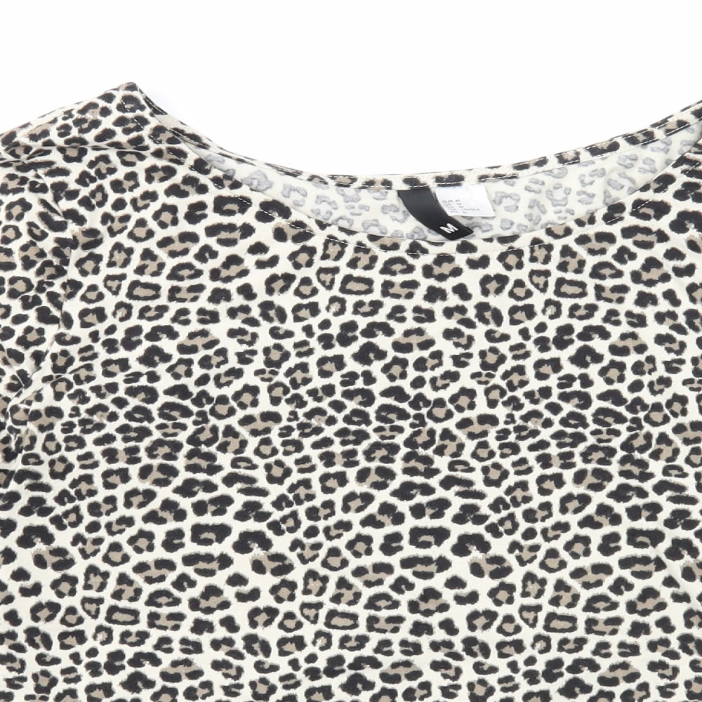 Divided Womens Beige Animal Print Cotton Basic T-Shirt Size M Round Neck - Leopard Print
