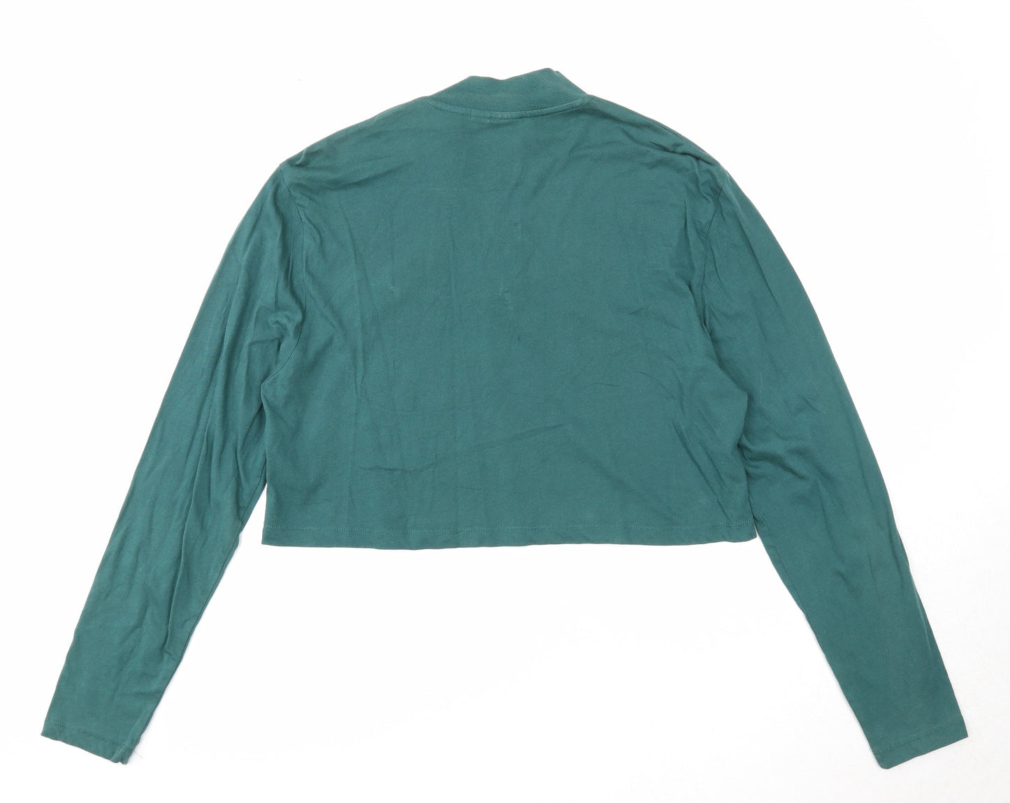 ASOS Womens Green Cotton Cropped T-Shirt Size S Mock Neck - Global Revolution