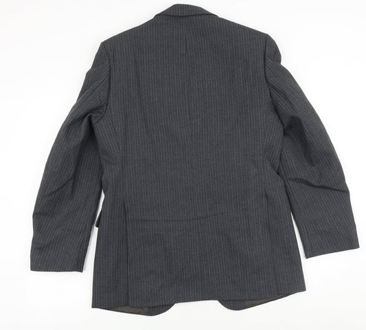 Harbarry of England Mens Grey Striped Wool Jacket Suit Jacket Size 36 Regular