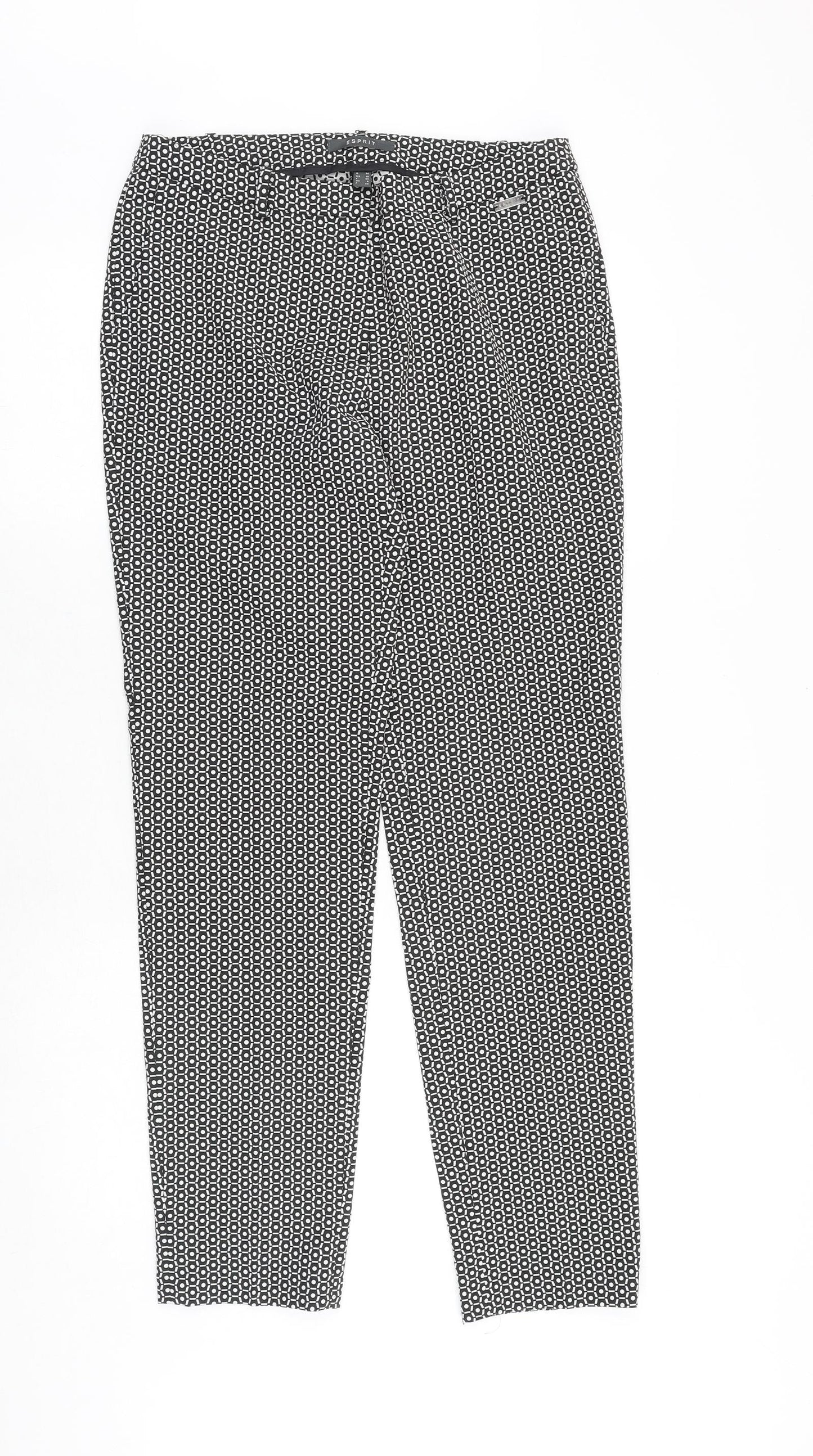 Esprit Womens Black Geometric Polyester Trousers Size 10 Regular Zip