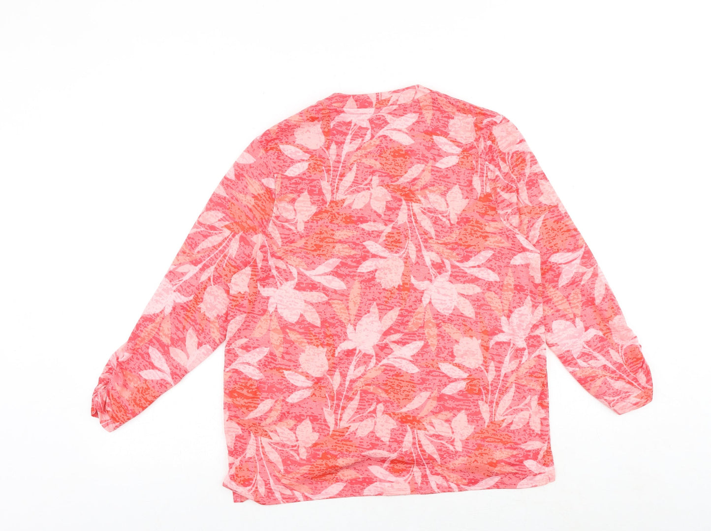 Marks and Spencer Womens Red Floral Polyester Basic Button-Up Size 12 V-Neck
