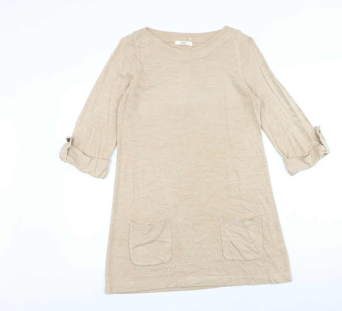 Marks and Spencer Womens Beige Round Neck Acrylic Pullover Jumper Size 12