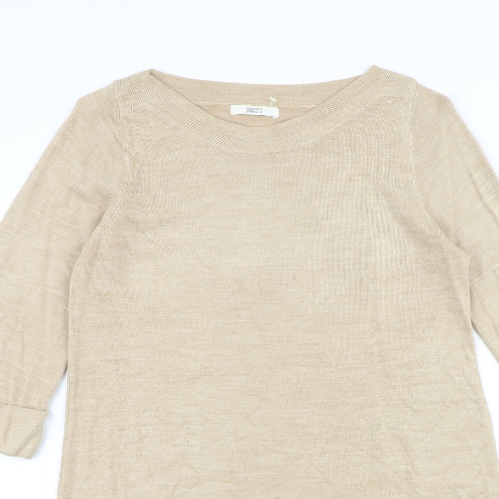 Marks and Spencer Womens Beige Round Neck Acrylic Pullover Jumper Size 12