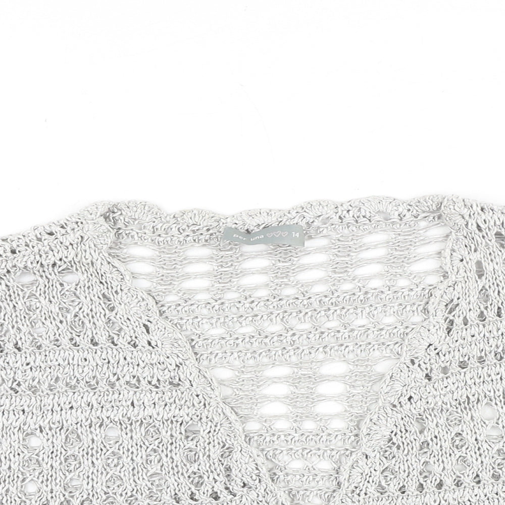 Marks and Spencer Womens Silver V-Neck Acrylic Cardigan Jumper Size 14