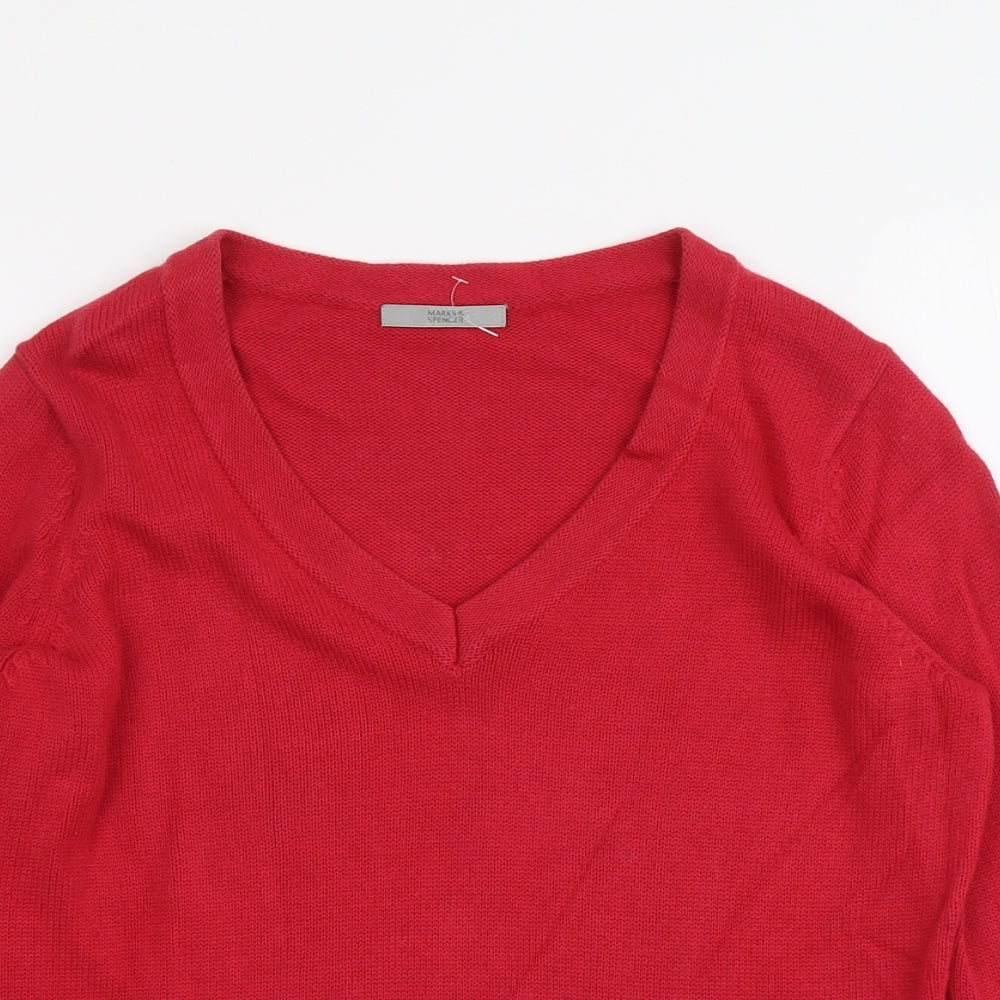 Marks and Spencer Womens Pink V-Neck Cotton Pullover Jumper Size 14