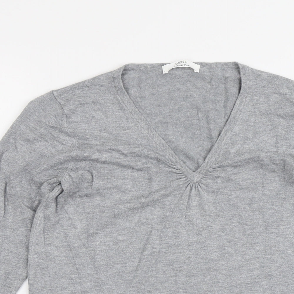 Marks and Spencer Womens Grey V-Neck Viscose Pullover Jumper Size 12