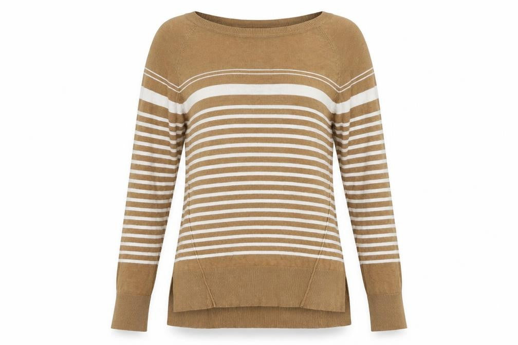NEXT Womens Beige Boat Neck Striped Acrylic Pullover Jumper Size 10