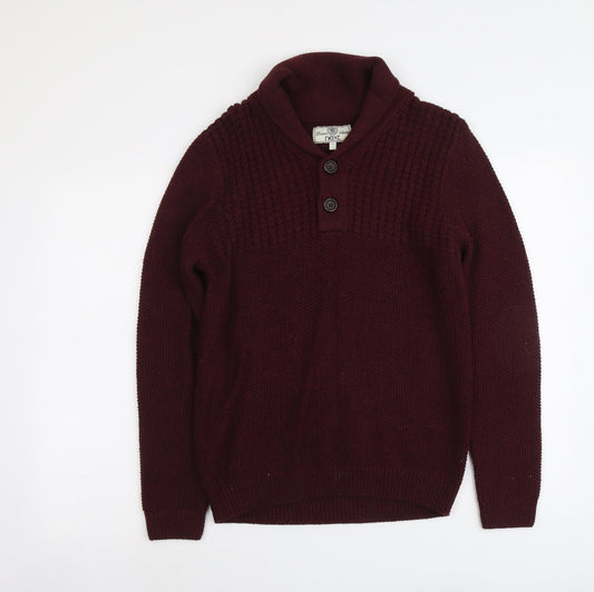 NEXT Mens Red V-Neck Acrylic Pullover Jumper Size S Long Sleeve