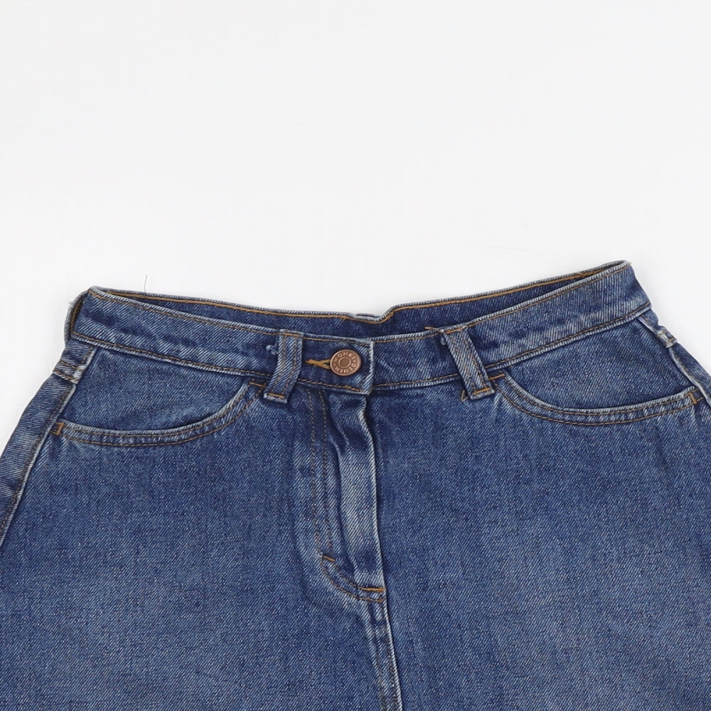 Monki Womens Blue Cotton A-Line Skirt Size 6 Button