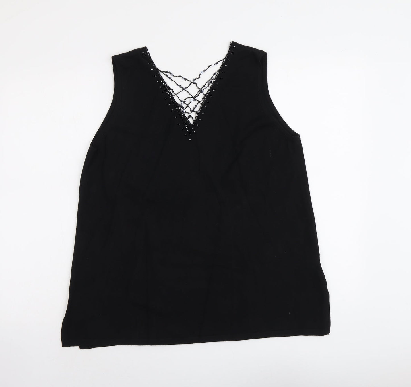 ELVI Womens Black Viscose Basic Tank Size S V-Neck