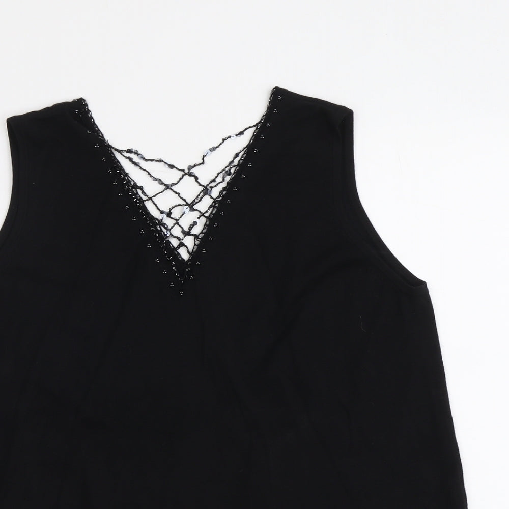 ELVI Womens Black Viscose Basic Tank Size S V-Neck