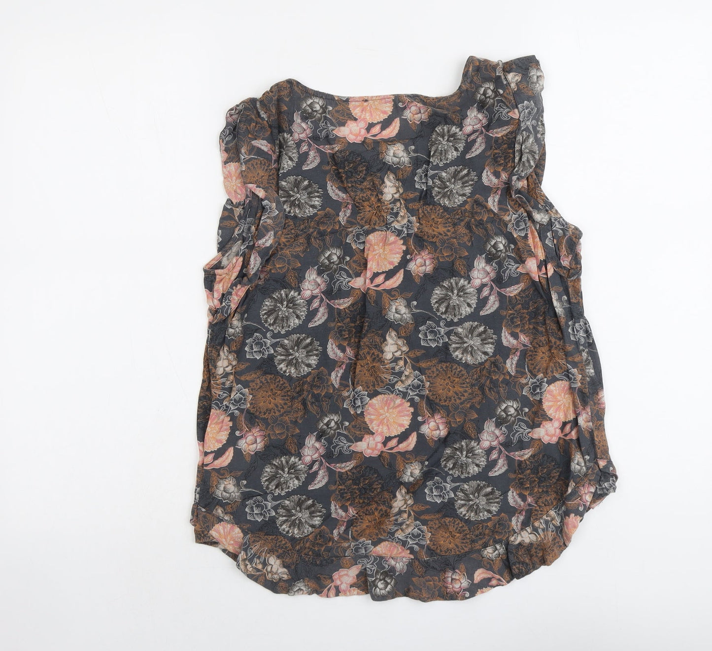 NEXT Womens Grey Floral Cotton Basic Blouse Size 10 Round Neck