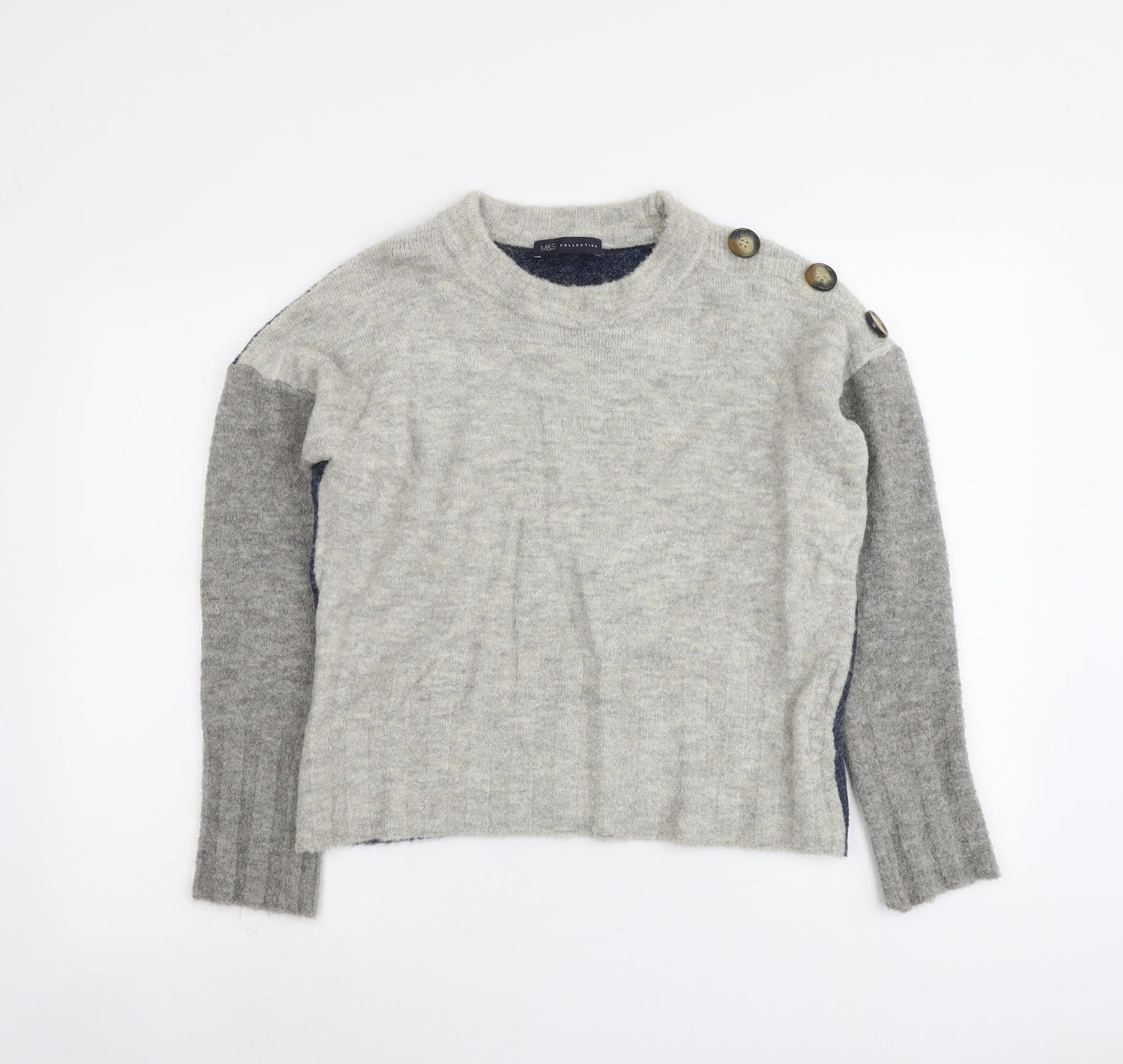 Marks and Spencer Womens Grey Round Neck Acrylic Pullover Jumper Size M