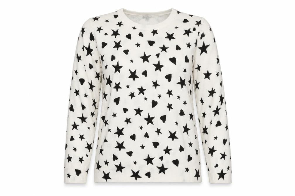 Marks and Spencer Womens Ivory Round Neck Geometric Acrylic Pullover Jumper Size 12 - Star Heart