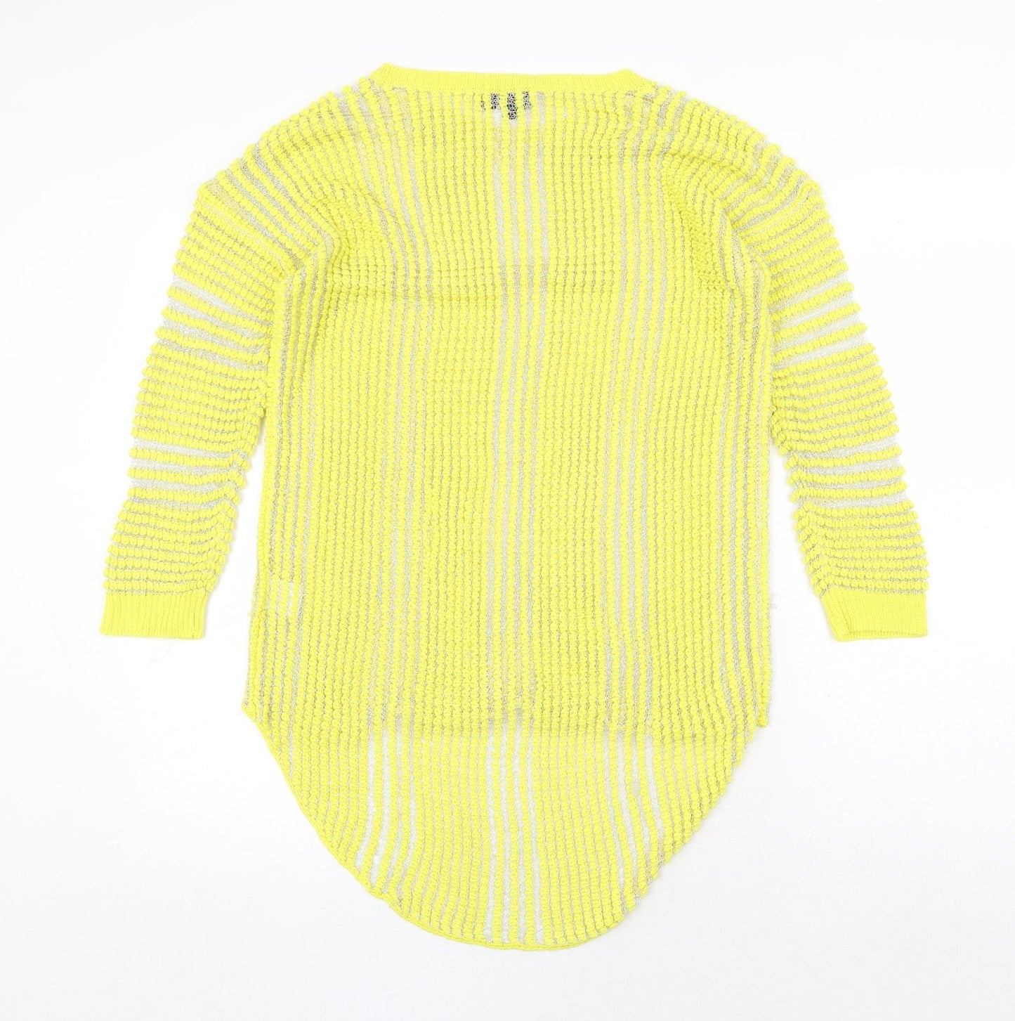 OPUS Womens Yellow Round Neck Striped Polyester Pullover Jumper Size 8
