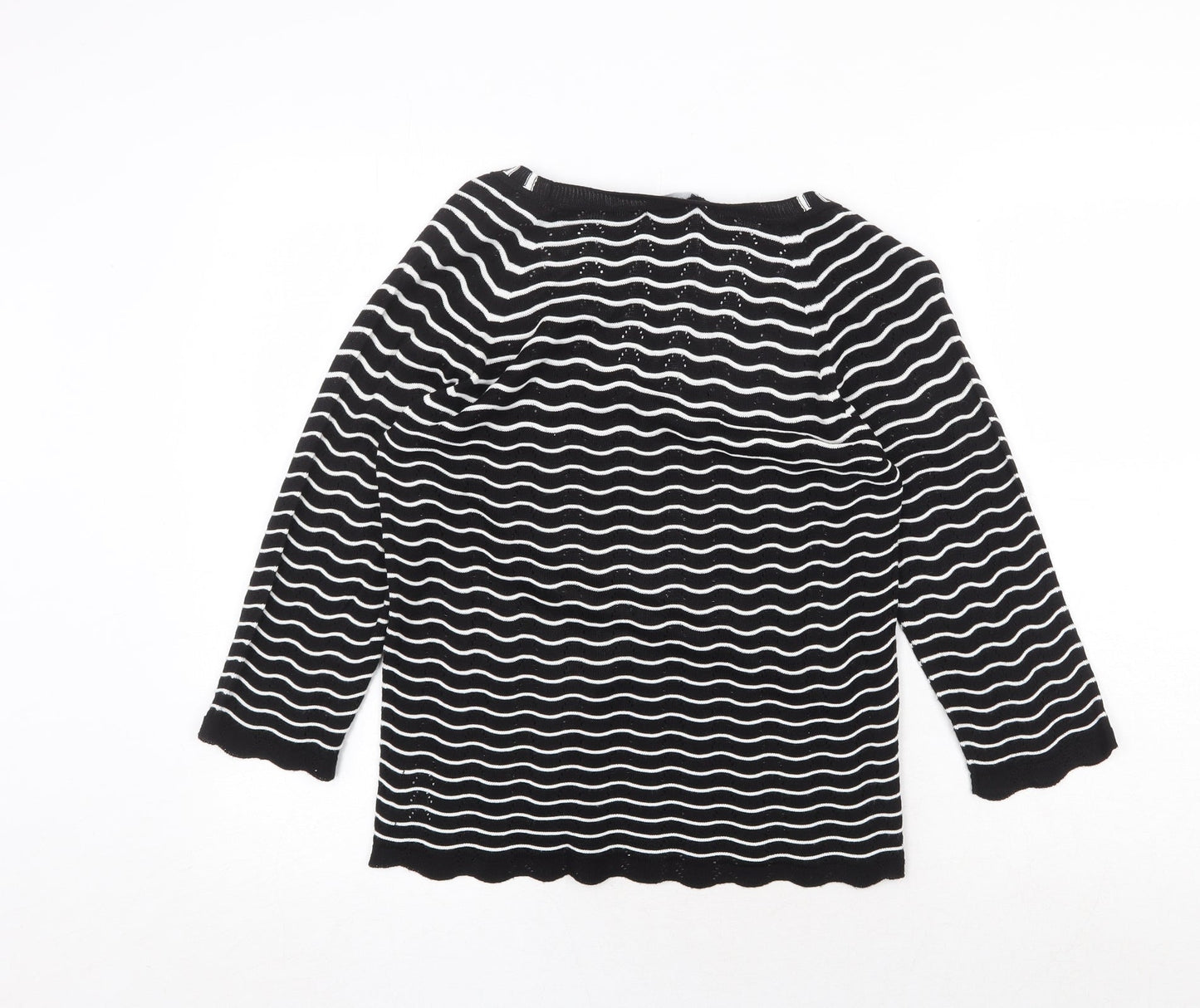Marks and Spencer Womens Black V-Neck Striped Acrylic Pullover Jumper Size 12