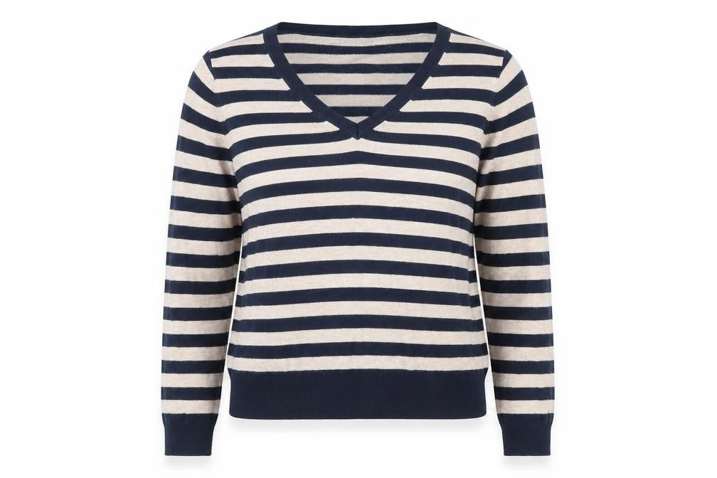 Marks and Spencer Womens Multicoloured V-Neck Striped Viscose Pullover Jumper Size 12