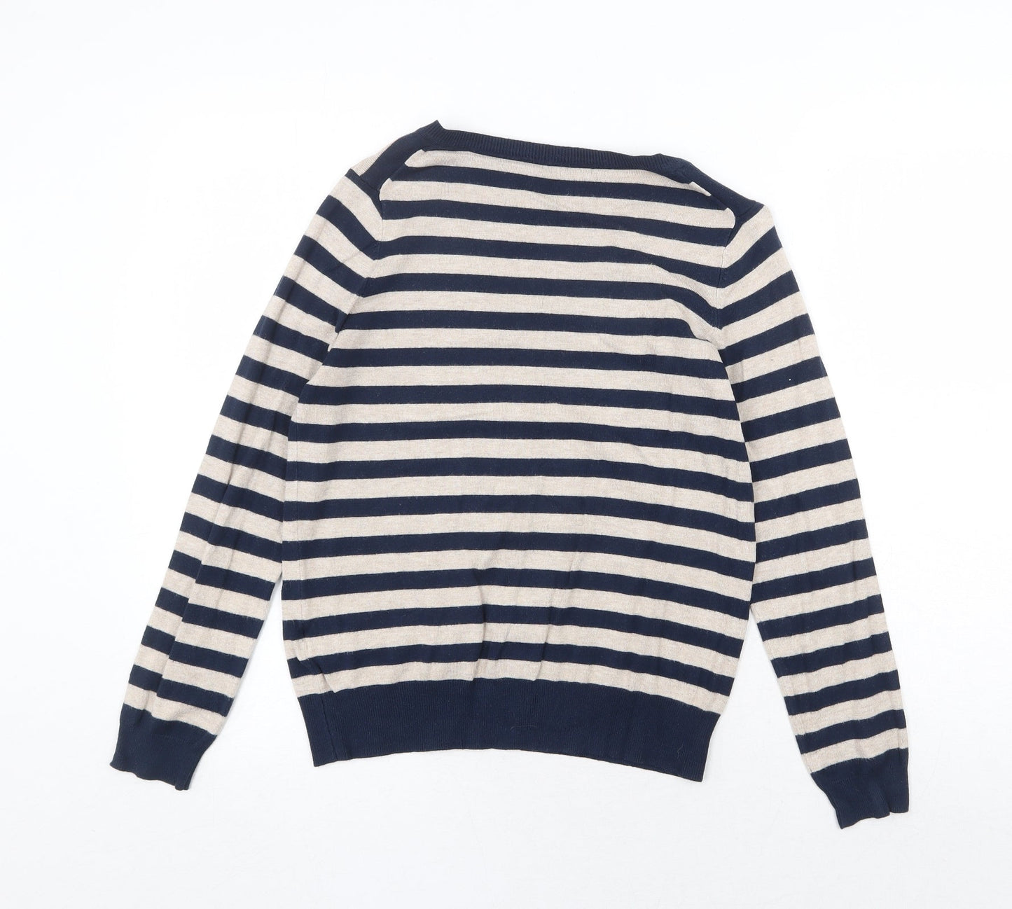 Marks and Spencer Womens Multicoloured V-Neck Striped Viscose Pullover Jumper Size 12