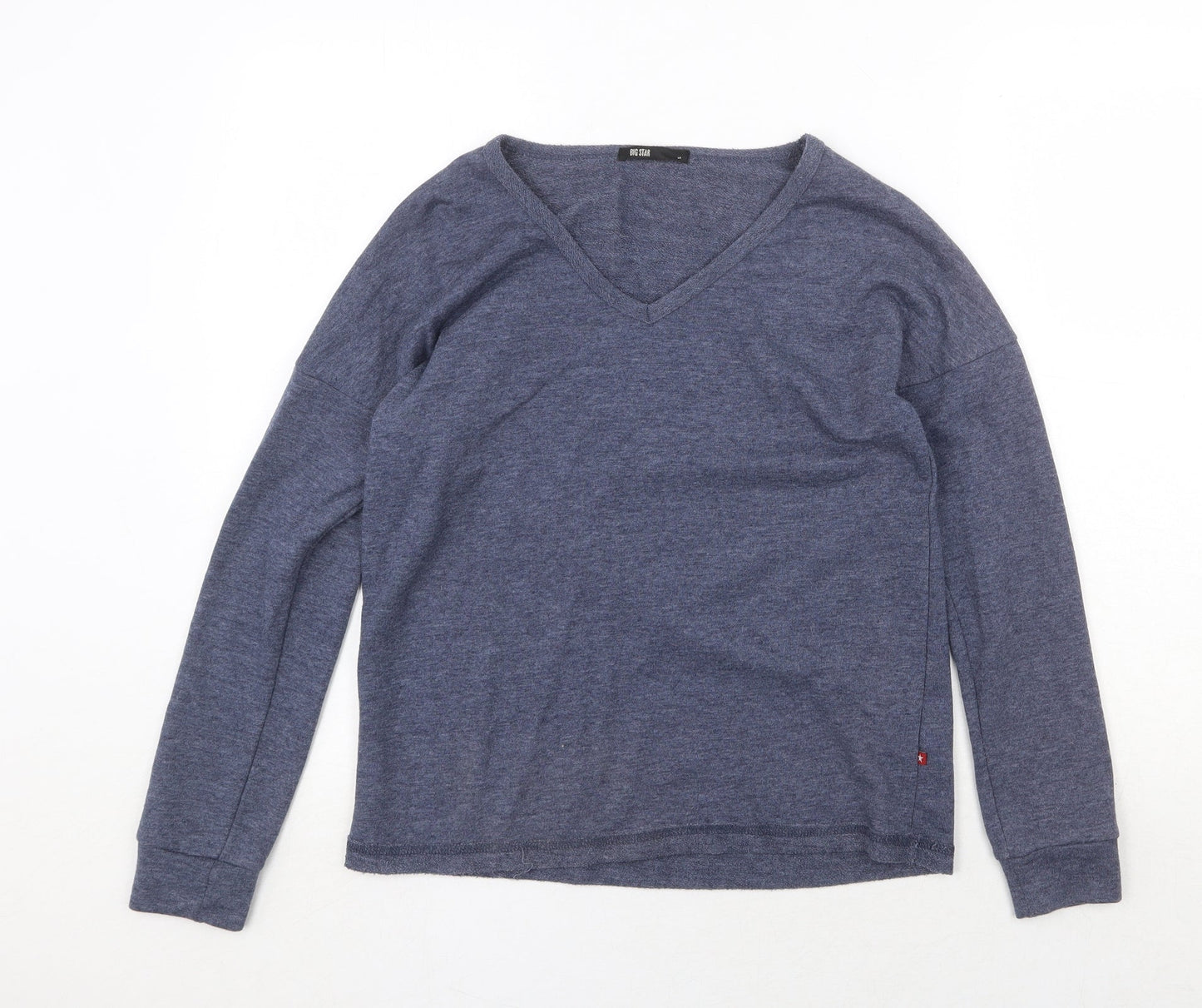 BIG STAR Womens Blue V-Neck Cotton Pullover Jumper Size S