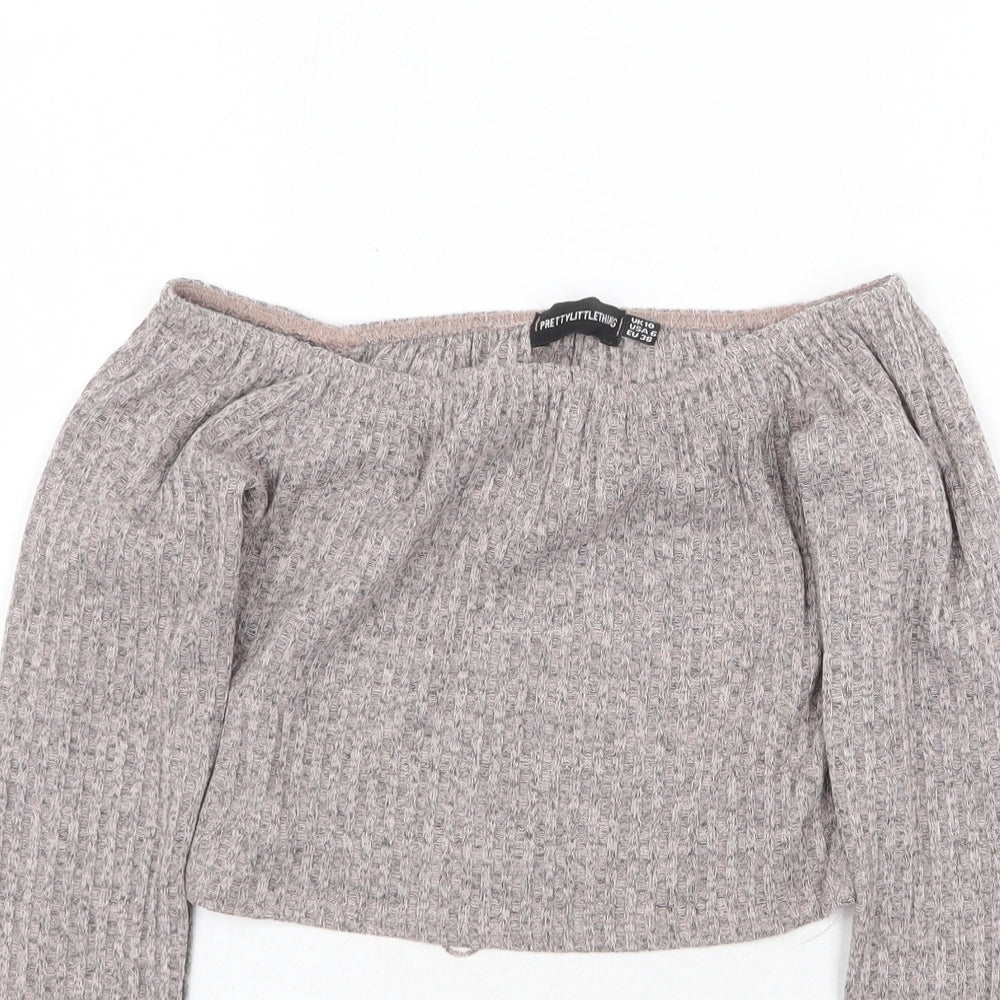 PRETTYLITTLETHING Womens Grey Boat Neck Polyester Pullover Jumper Size 10