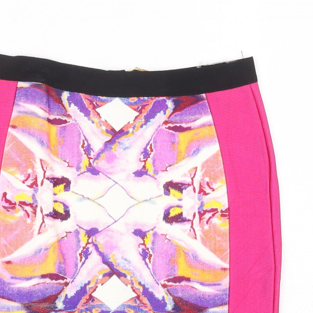 Dorothy Perkins Womens Pink Geometric Viscose Bandage Skirt Size M Zip