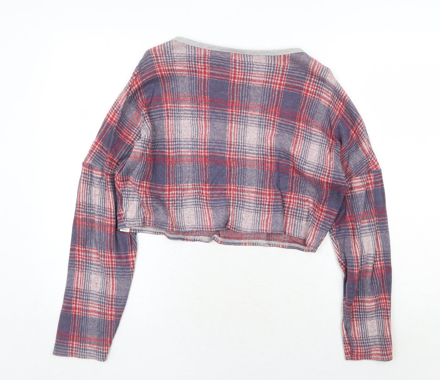 Topshop Womens Red Round Neck Plaid Cotton Pullover Jumper Size 10