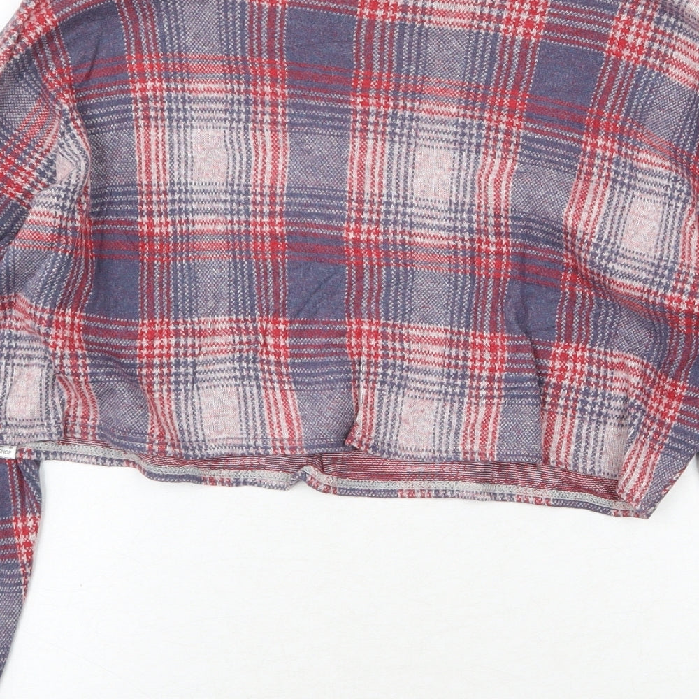 Topshop Womens Red Round Neck Plaid Cotton Pullover Jumper Size 10