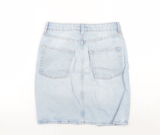 H&M Womens Blue Cotton A-Line Skirt Size 6 Zip