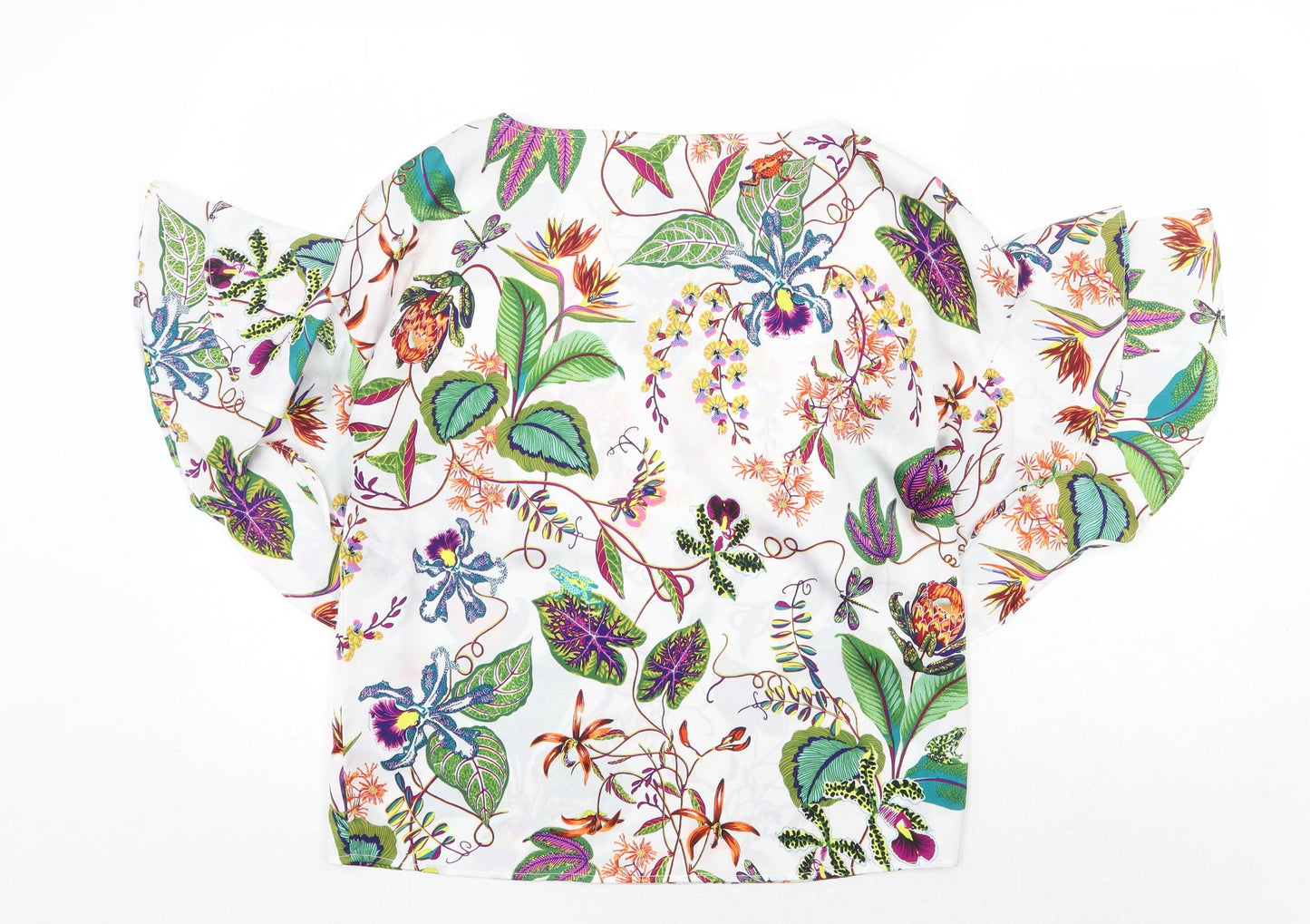 H&M Womens Multicoloured Floral Polyester Basic Blouse Size 6 Round Neck