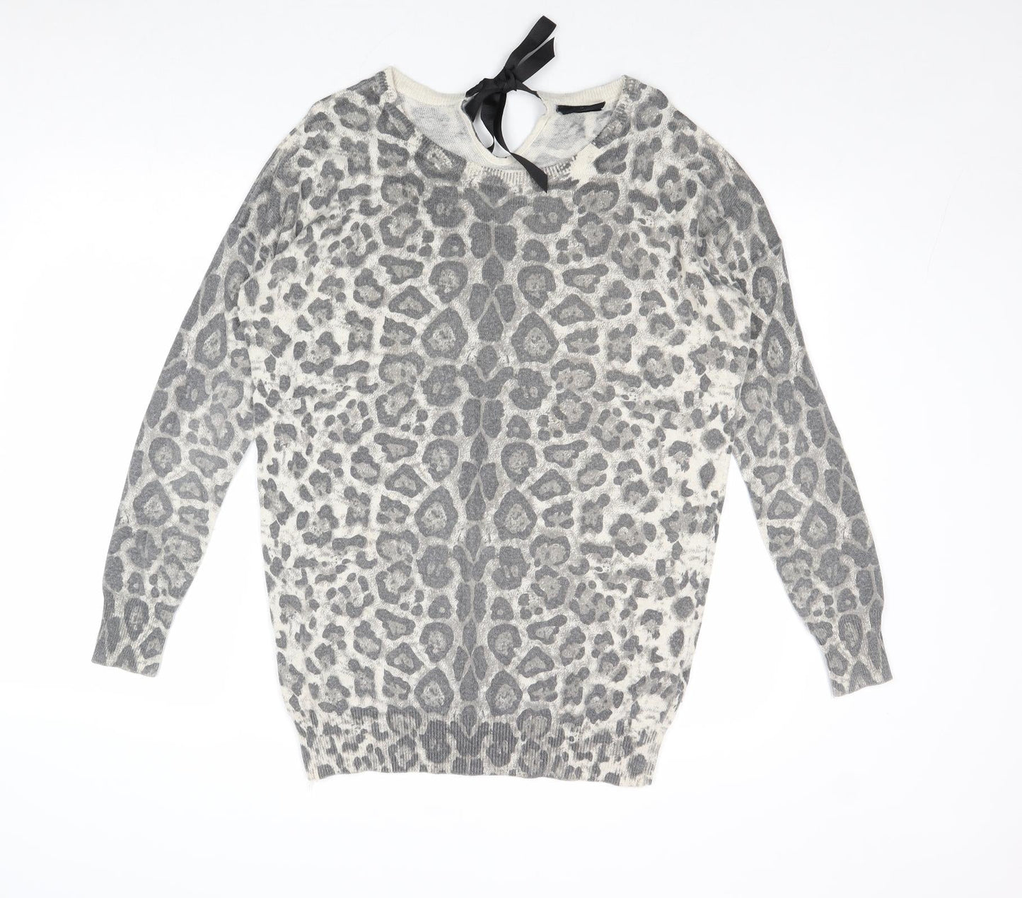 Wallis Womens Grey Boat Neck Animal Print Acrylic Pullover Jumper Size S - Leopard Print